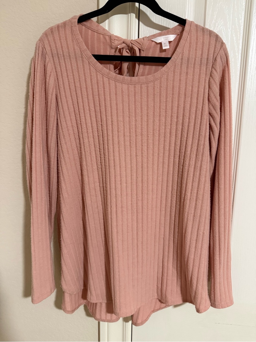 LC Lauren Conrad Ribbed Long-Sleeve sweater in Dusty Rose with Back Tie